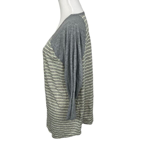 Evri Knit Top Plus Size 1X Striped 3/4 Sleeves Jersey Tunic Raglan Gray & Green - Picture 7 of 9